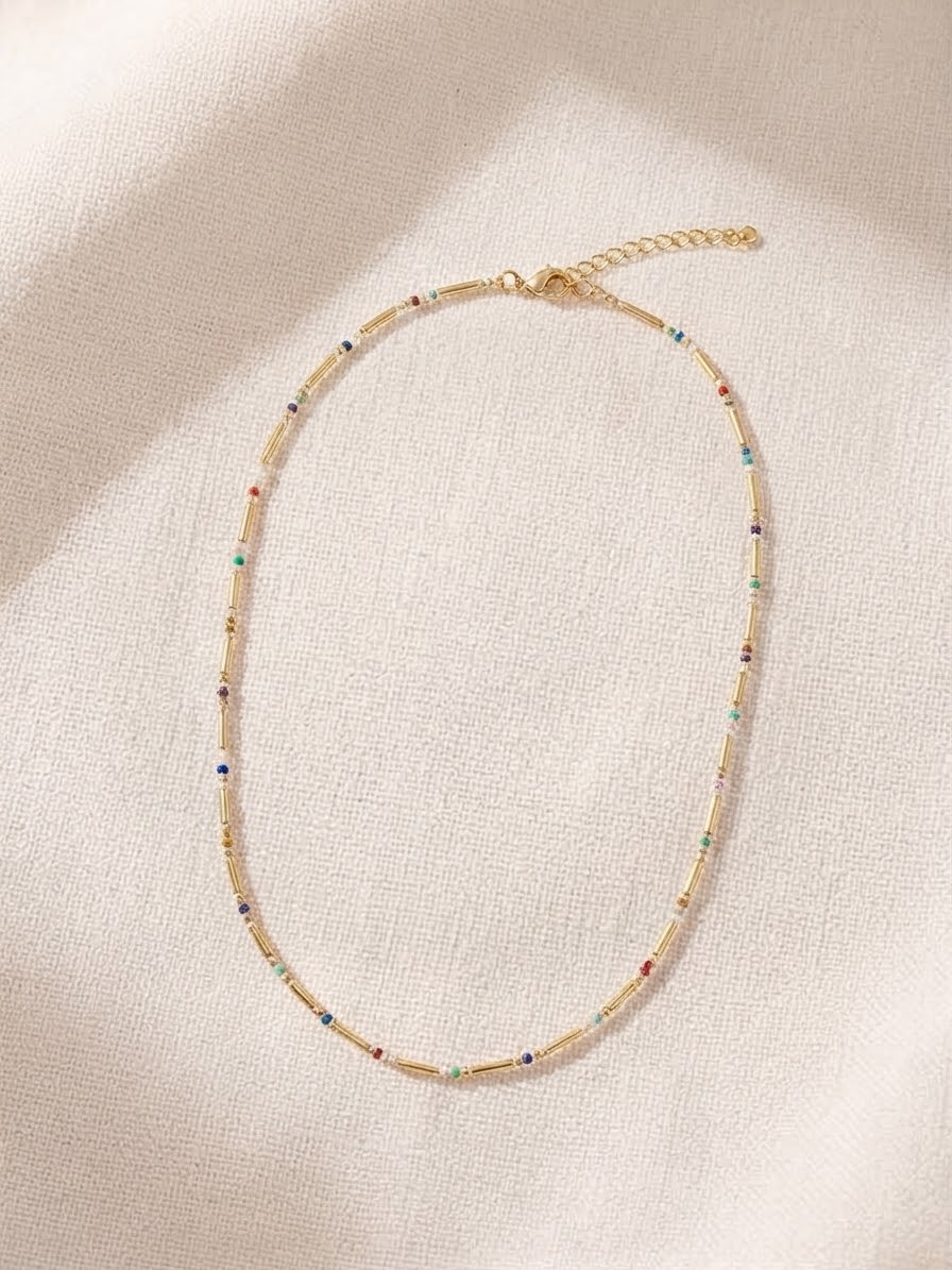 ✨ Collier Ras-de-Cou Doré & Multicolore